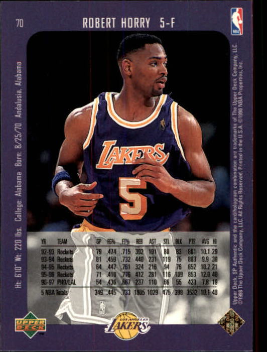 1997-98 SP Authentic #70 Robert Horry back image