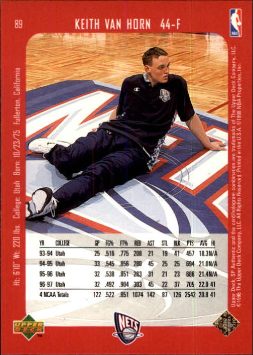 1997-98 SP Authentic #89 Keith Van Horn RC back image
