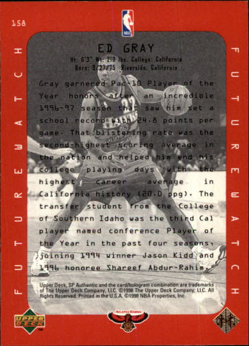 1997-98 SP Authentic #158 Ed Gray FW RC back image