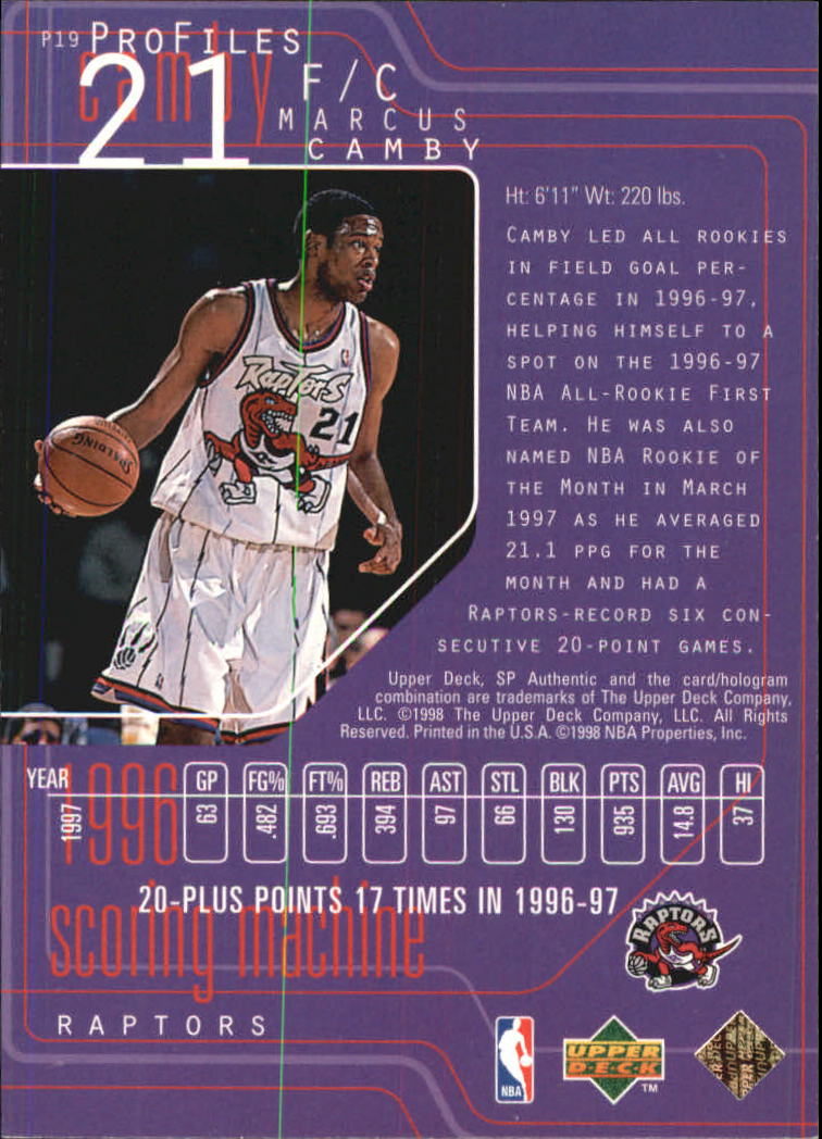1997-98 SP Authentic Profiles 1 #P19 Marcus Camby back image