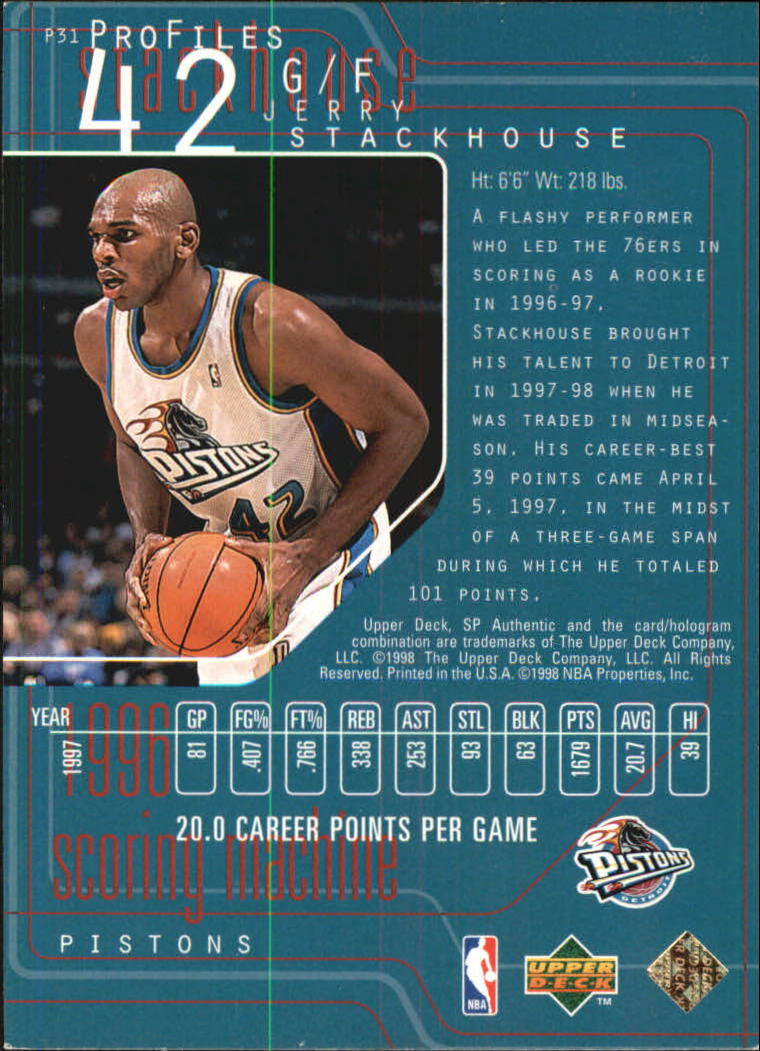 1997-98 SP Authentic Profiles 1 #P31 Jerry Stackhouse back image
