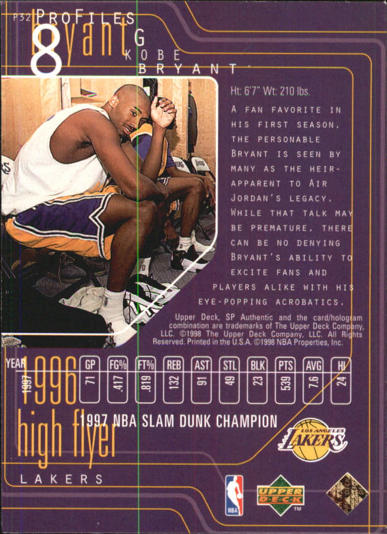 1997-98 SP Authentic Profiles 1 #P32 Kobe Bryant back image