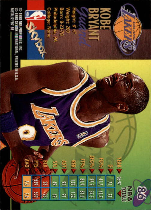 1997-98 Metal Universe Championship #86 Kobe Bryant back image
