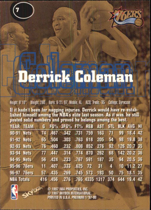 1997-98 SkyBox Premium #7 Derrick Coleman back image