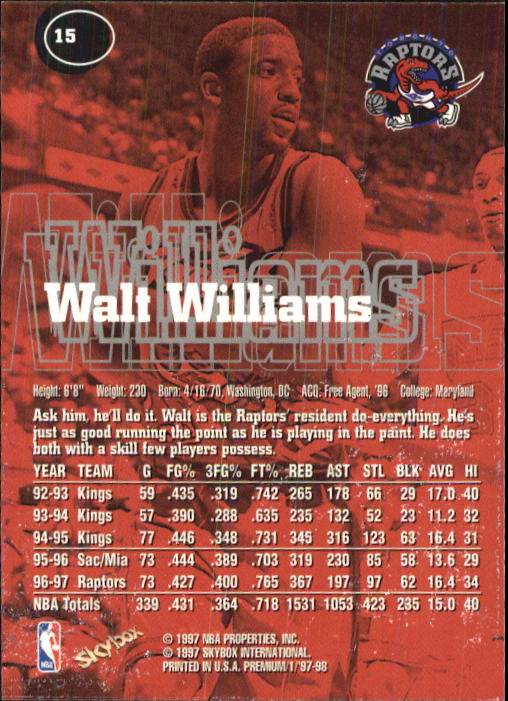 1997-98 SkyBox Premium #15 Walt Williams back image