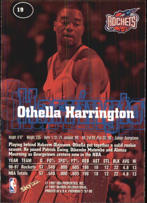 1997-98 SkyBox Premium #19 Othella Harrington back image