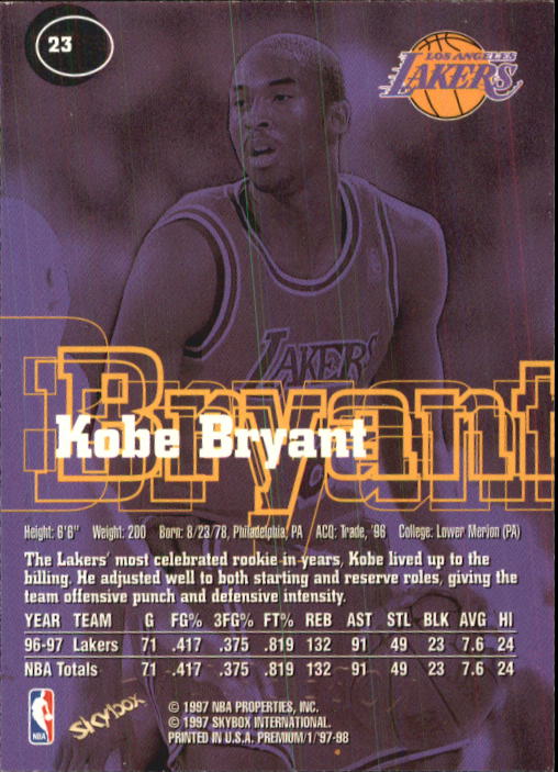 1997-98 SkyBox Premium #23 Kobe Bryant back image