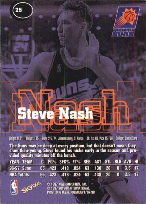 1997-98 SkyBox Premium #25 Steve Nash back image