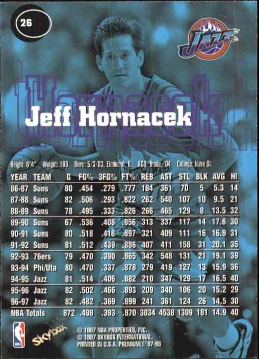 1997-98 SkyBox Premium #26 Jeff Hornacek back image