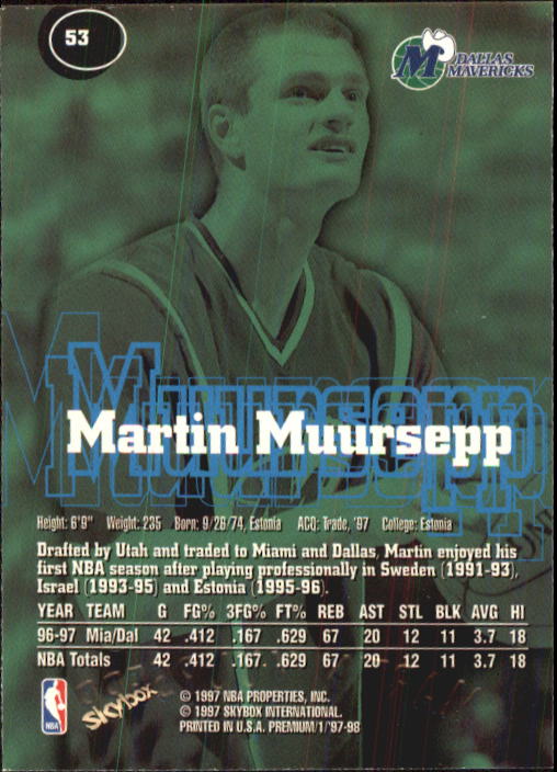 1997-98 SkyBox Premium #53 Martin Muursepp back image