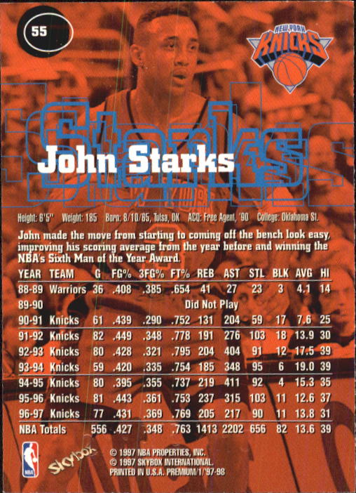 1997-98 SkyBox Premium #55 John Starks back image
