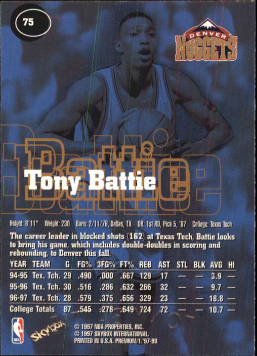 1997-98 SkyBox Premium #75 Tony Battie RC back image