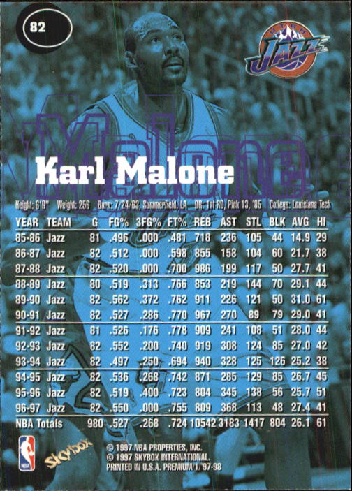 1997-98 SkyBox Premium #82 Karl Malone back image