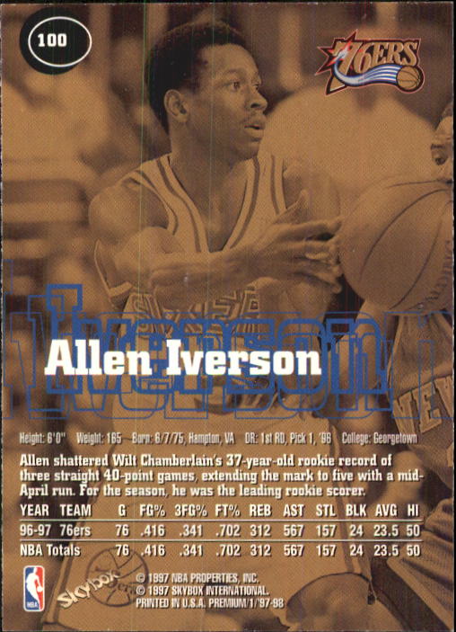 1997-98 SkyBox Premium #100 Allen Iverson back image