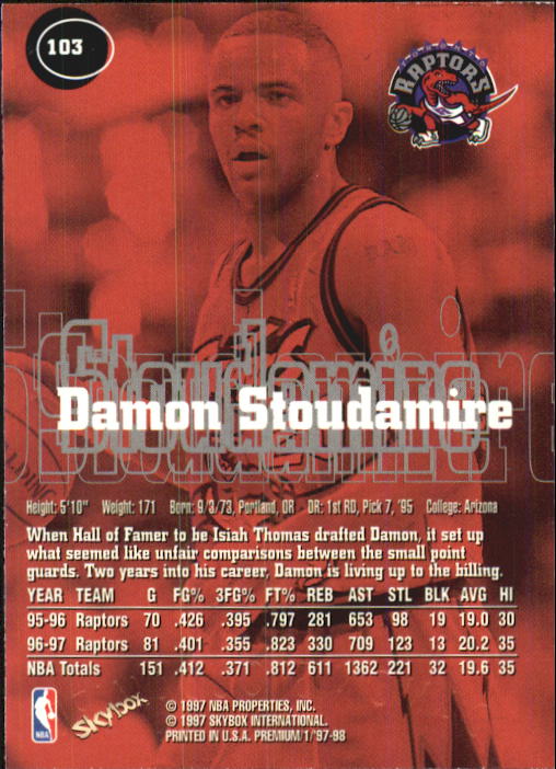 1997-98 SkyBox Premium #103 Damon Stoudamire back image