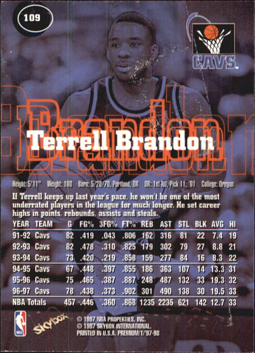 1997-98 SkyBox Premium #109 Terrell Brandon back image