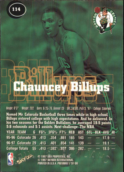 1997-98 SkyBox Premium #114 Chauncey Billups RC back image