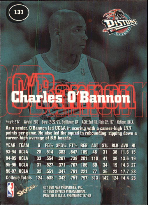 1997-98 SkyBox Premium #131 Charles O'Bannon RC back image