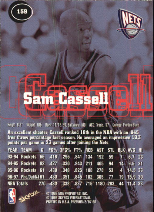 1997-98 SkyBox Premium #159 Sam Cassell back image