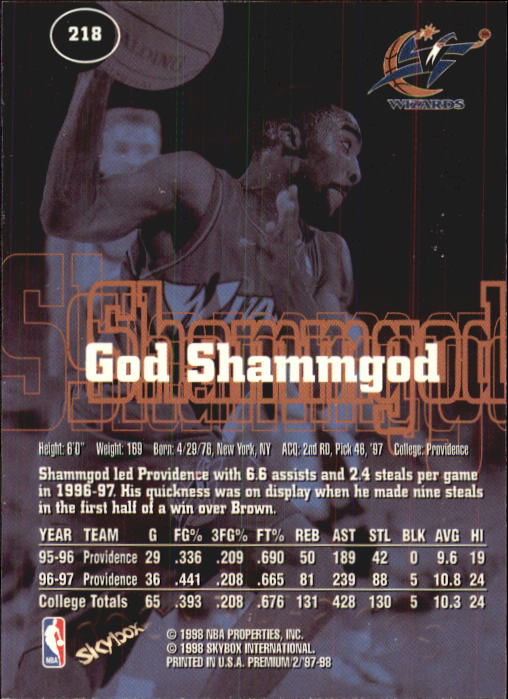 1997-98 SkyBox Premium #218 God Shammgod RC back image
