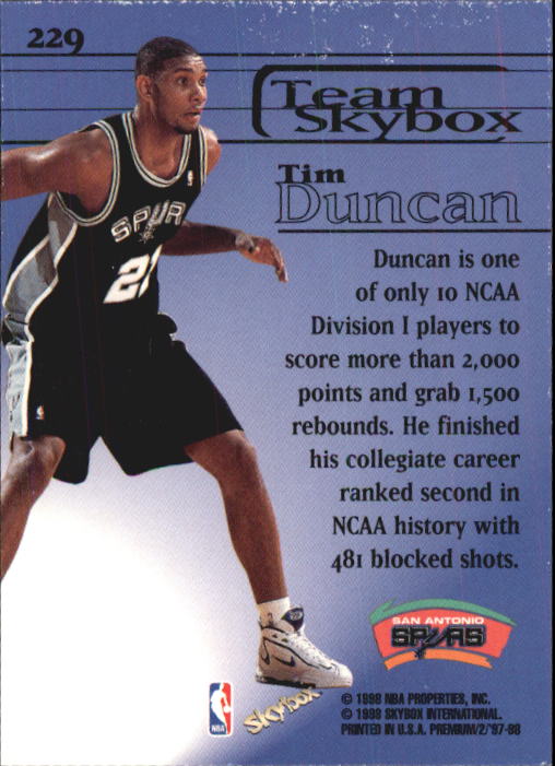 1997-98 SkyBox Premium #229 Tim Duncan TS back image