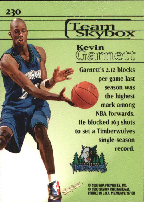 1997-98 SkyBox Premium #230 Kevin Garnett TS back image