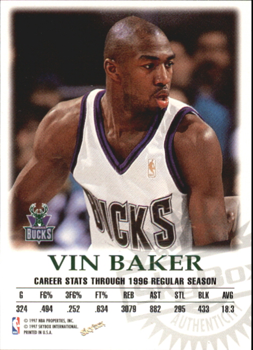 1997-98 SkyBox Premium Autographics #7 Vin Baker back image
