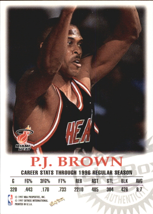 1997-98 SkyBox Premium Autographics #14 P.J. Brown back image