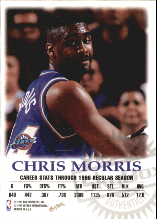 1997-98 SkyBox Premium Autographics #76 Chris Morris back image