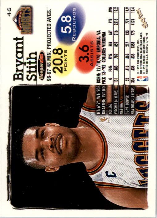 1997-98 Hoops #46 Bryant Stith back image