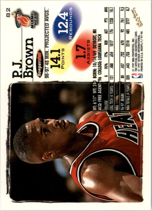 1997-98 Hoops #82 P.J. Brown back image