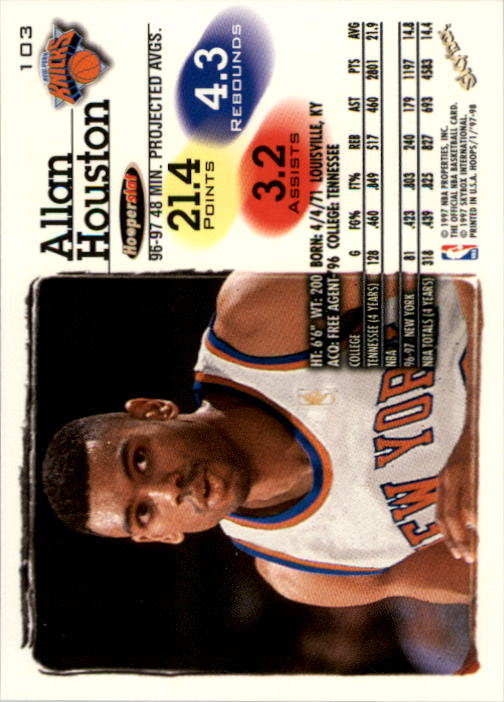 1997-98 Hoops #103 Allan Houston back image