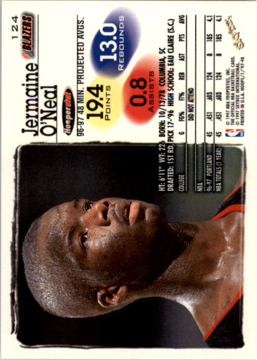 1997-98 Hoops #124 Jermaine O'Neal back image