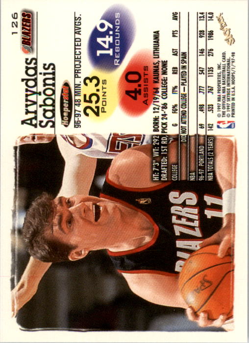 1997-98 Hoops #126 Arvydas Sabonis back image