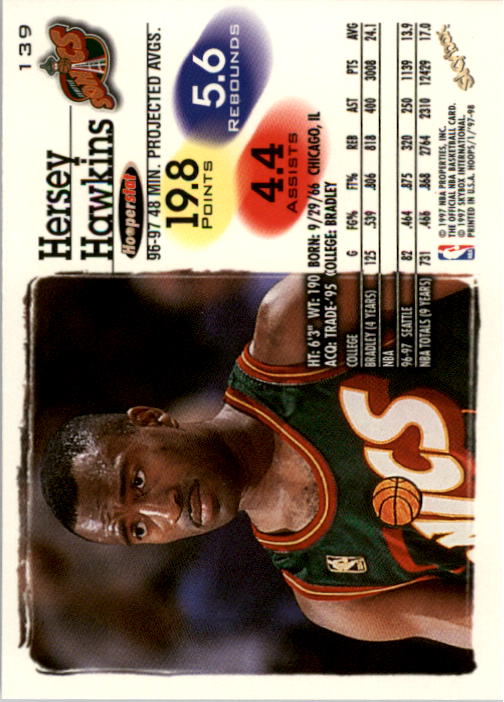 1997-98 Hoops #139 Hersey Hawkins back image