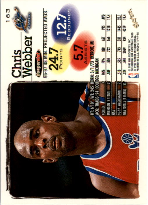 1997-98 Hoops #163 Chris Webber back image