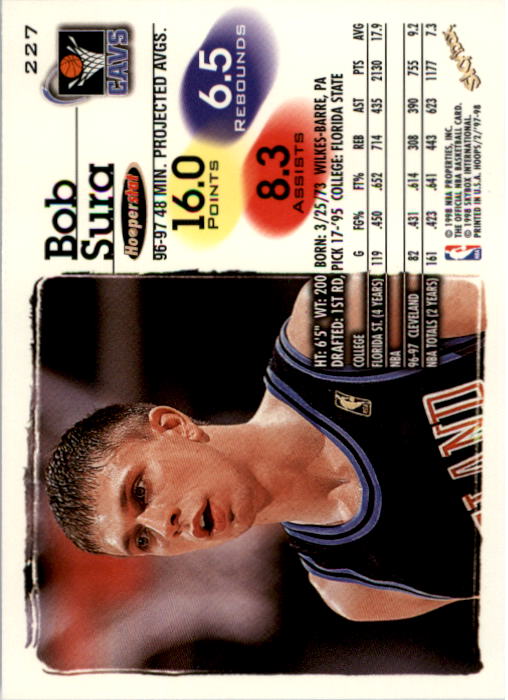 1997-98 Hoops #227 Bob Sura back image