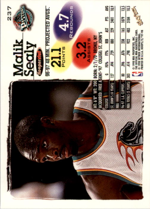 1997-98 Hoops #237 Malik Sealy back image