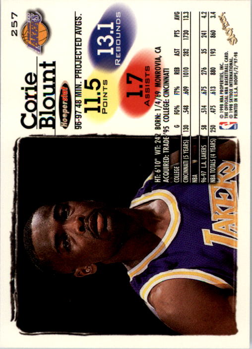 1997-98 Hoops #257 Corie Blount back image