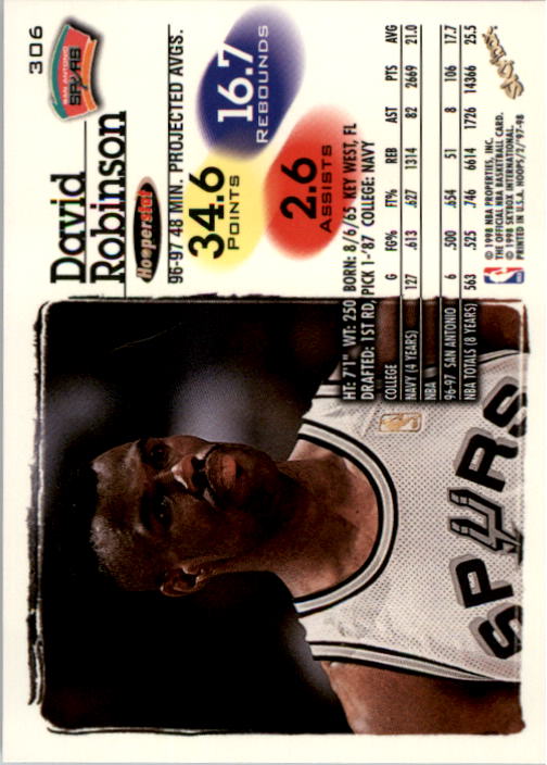 1997-98 Hoops #306 David Robinson back image