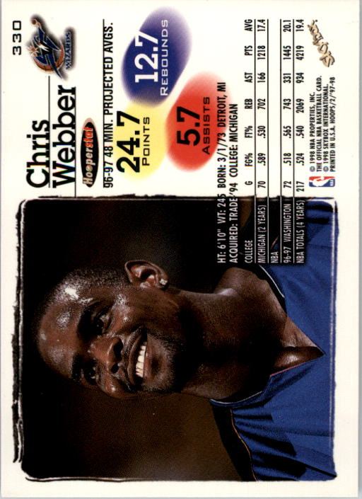 1997-98 Hoops #330 Chris Webber back image