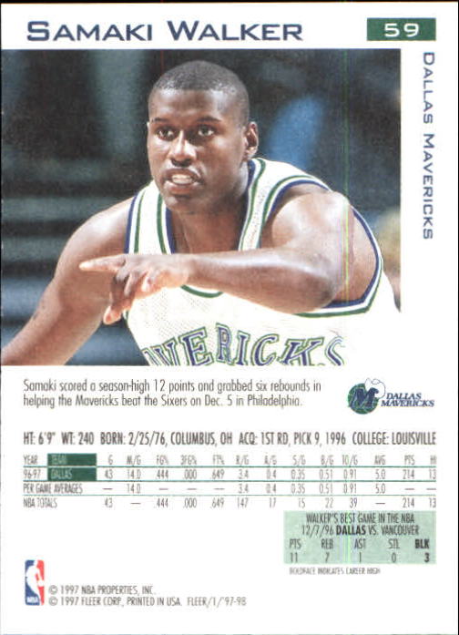 1997-98 Fleer #59 Samaki Walker