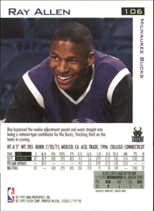 1997-98 Fleer #106 Ray Allen back image