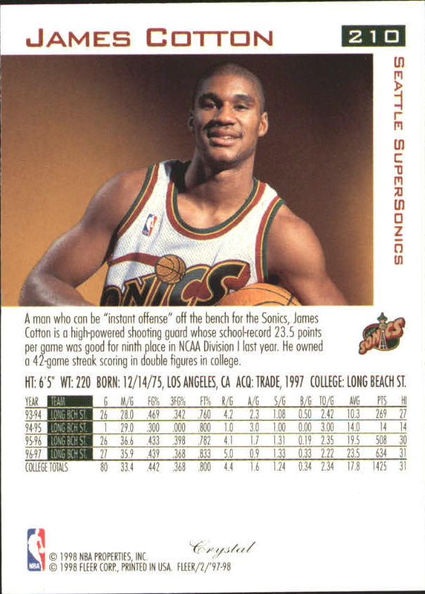 1997-98 Fleer Basketball Crystal Collection Parallel Singles - You Choose - Picture 189 of 334