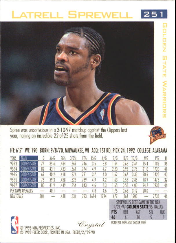 1997-98 Fleer Basketball Crystal Collection Parallel Singles - You Choose - Picture 222 of 334