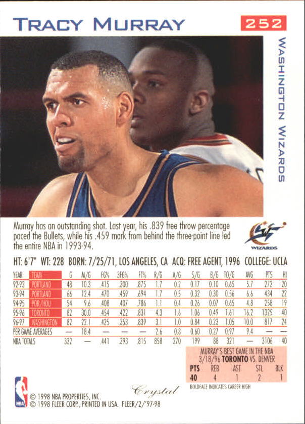 1997-98 Fleer Basketball Crystal Collection Parallel Singles - You Choose - Picture 224 of 334