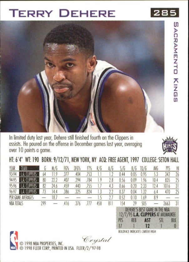 1997-98 Fleer Basketball Crystal Collection Parallel Singles - You Choose - Picture 262 of 334