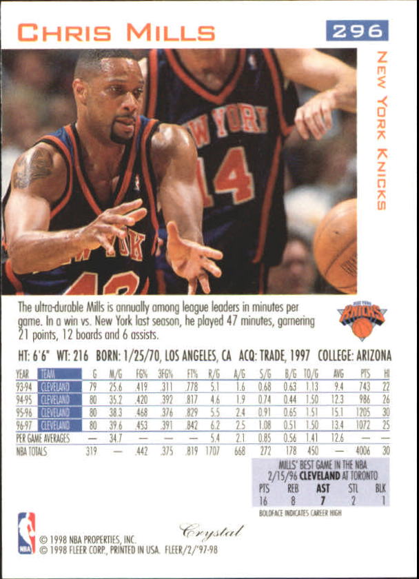 1997-98 Fleer Basketball Crystal Collection Parallel Singles - You Choose - Picture 274 of 334