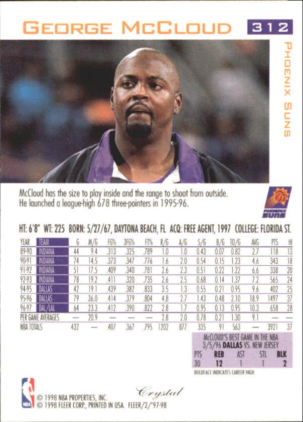 1997-98 Fleer Basketball Crystal Collection Parallel Singles - You Choose - Picture 294 of 334