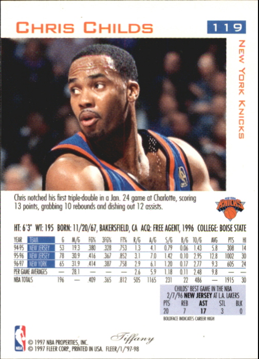 1997-98 Fleer Tiffany Collection #119 Chris Childs